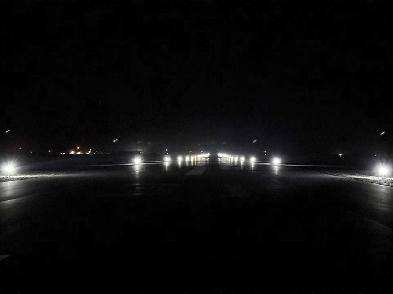 The lights lining the runway at the Moosomin airport.